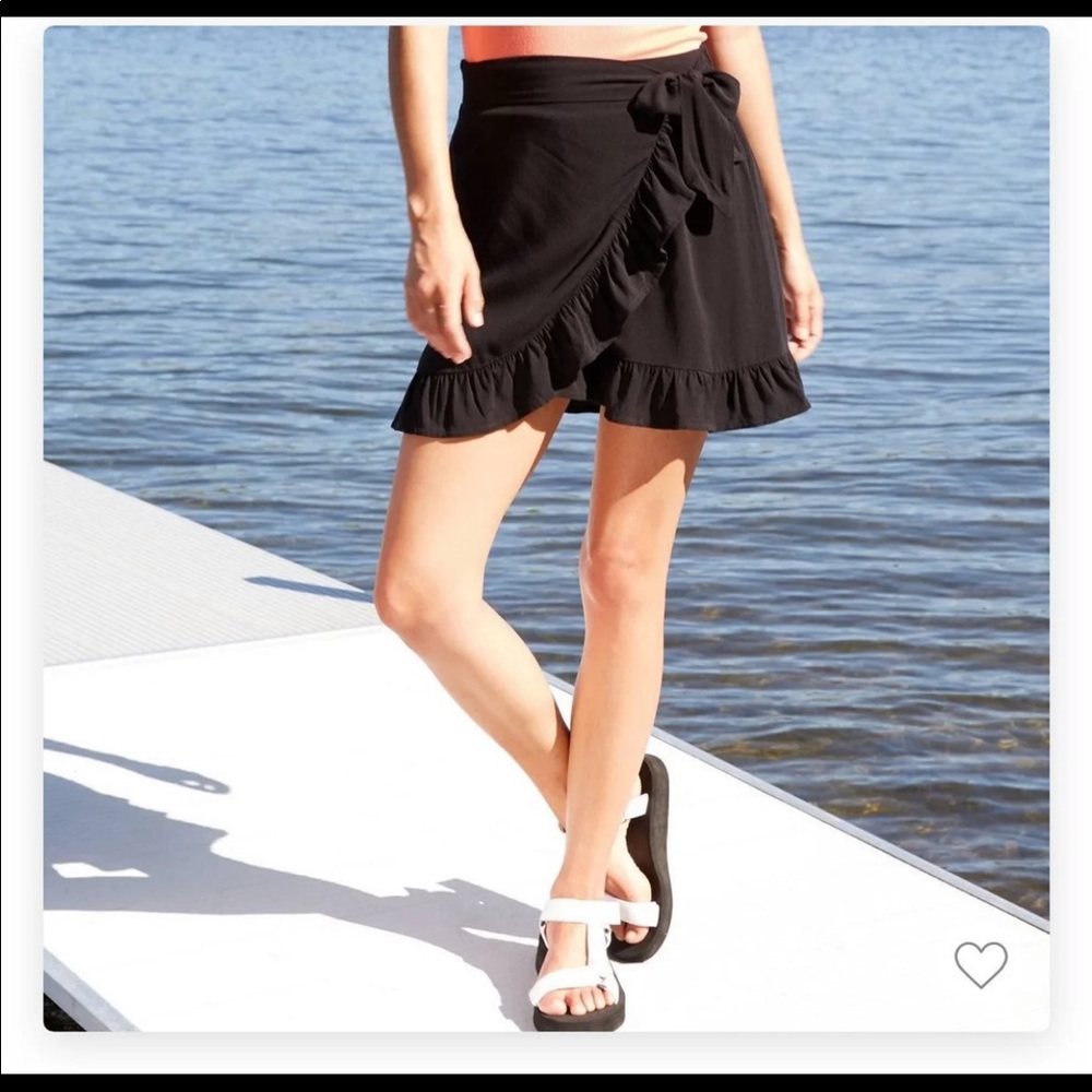 black ruffle wrap skirt